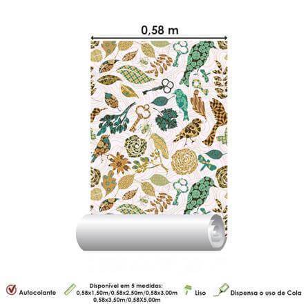 Papel de Parede Adesivo Pássaros Floral 681 - Papel na Parede