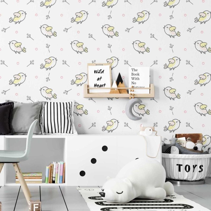 Papel de Parede Adesivo Pássaros Minimalistas Delicados N07035 - Papel na Parede