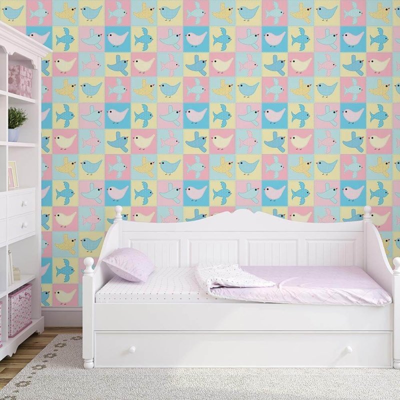 Papel de Parede Adesivo Pássaros Tons Pastéis 145466872 - Papel na Parede