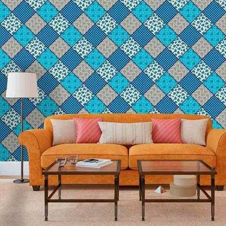 Papel de Parede Adesivo Patchwork Azul e Cinza 949 - Papel na Parede