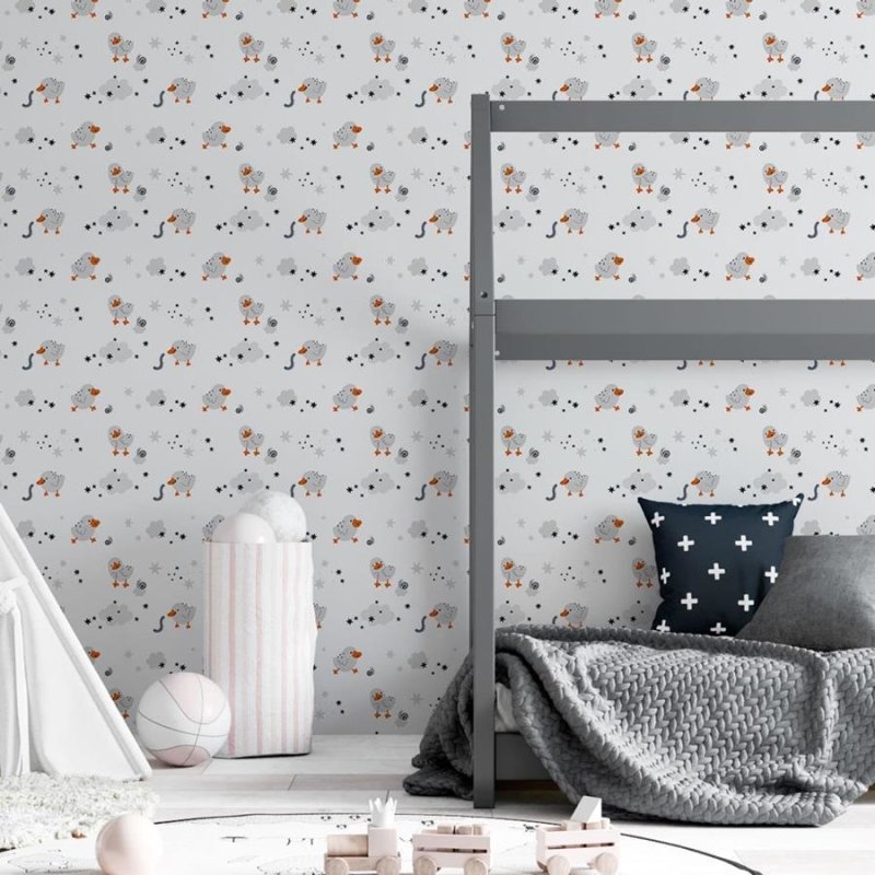 Papel de Parede Adesivo Patinhos Estrelas e Nuvens N06208 - Papel na Parede