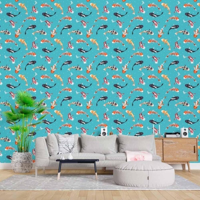 Papel de Parede Adesivo Peixes Carpas Golden Koi N015044 - Papel na Parede