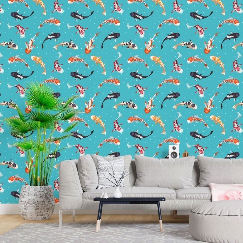 Papel de Parede Adesivo Peixes Carpas Golden Koi N015044 - Papel na Parede