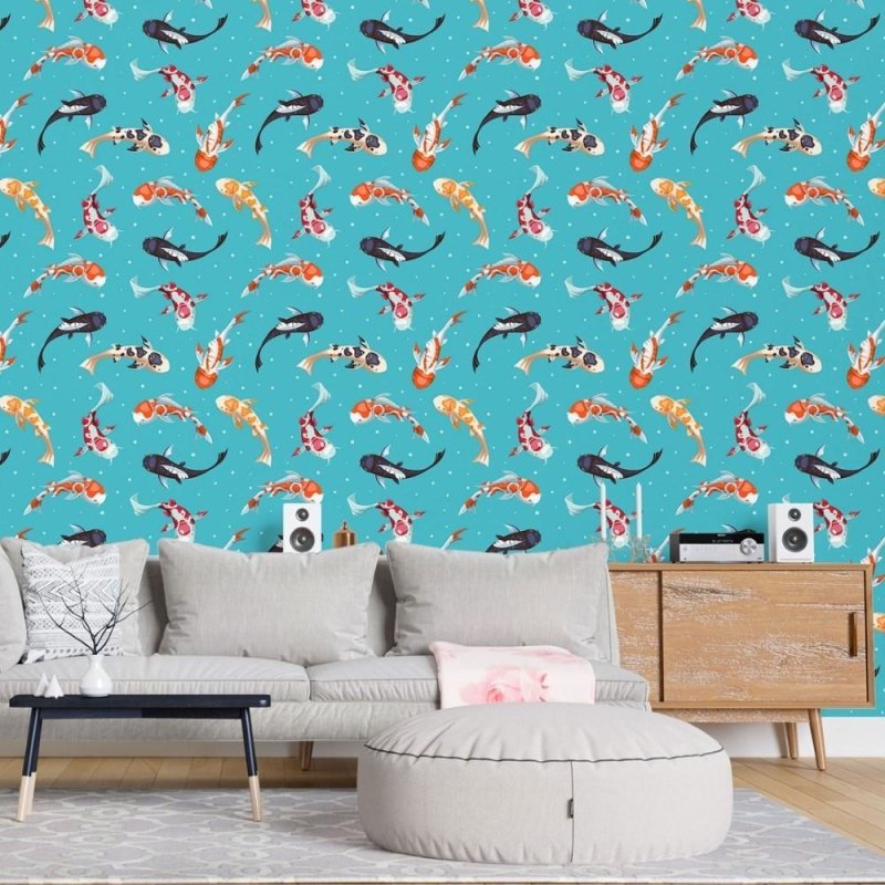 Papel de Parede Adesivo Peixes Carpas Golden Koi N015044 - Papel na Parede