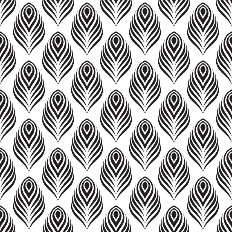 Papel de Parede Adesivo Pena Pavão Preto e Branco N04236 - Papel na Parede