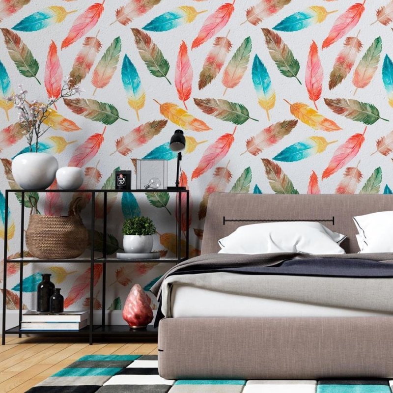 Papel de Parede Adesivo Penas Coloridas Aquarela N06213 - Papel na Parede