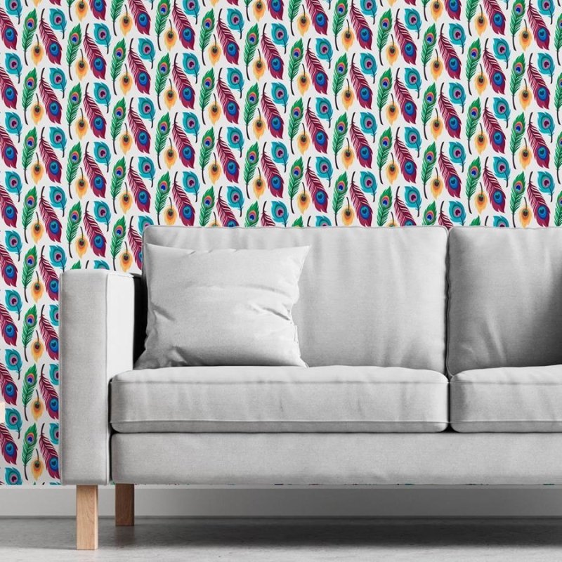 Papel de Parede Adesivo Penas de Pavão Coloridas N06135 - Papel na Parede