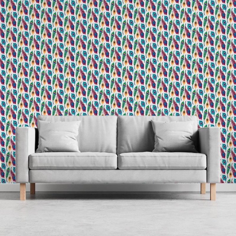 Papel de Parede Adesivo Penas de Pavão Coloridas N06135 - Papel na Parede