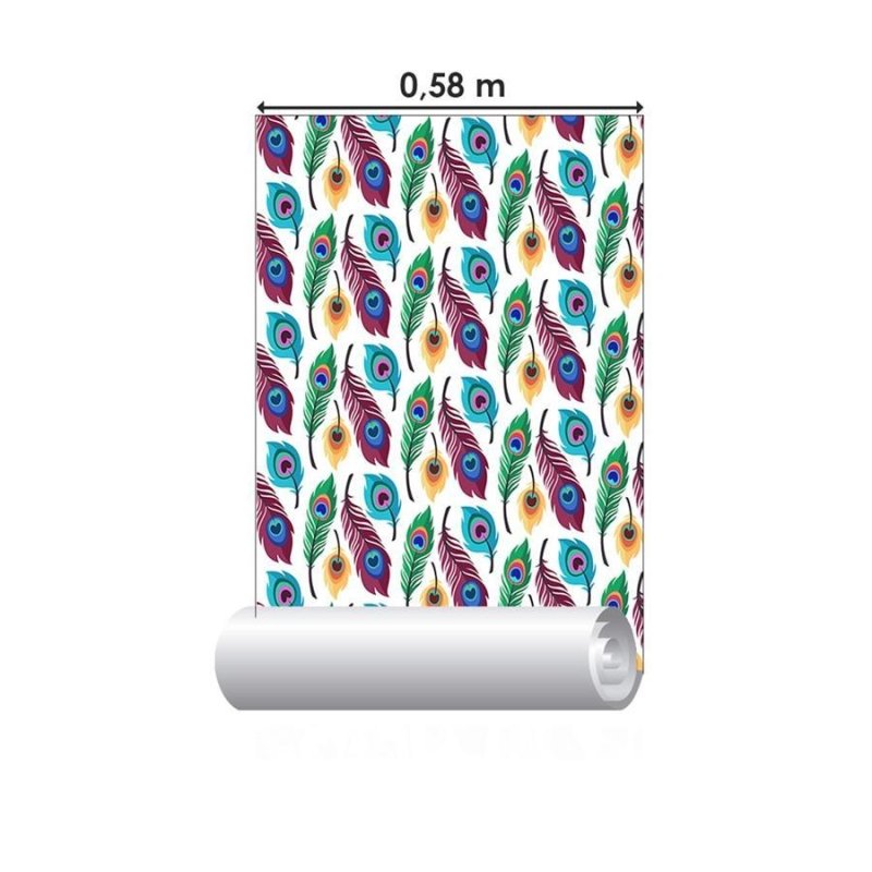 Papel de Parede Adesivo Penas de Pavão Coloridas N06135 - Papel na Parede
