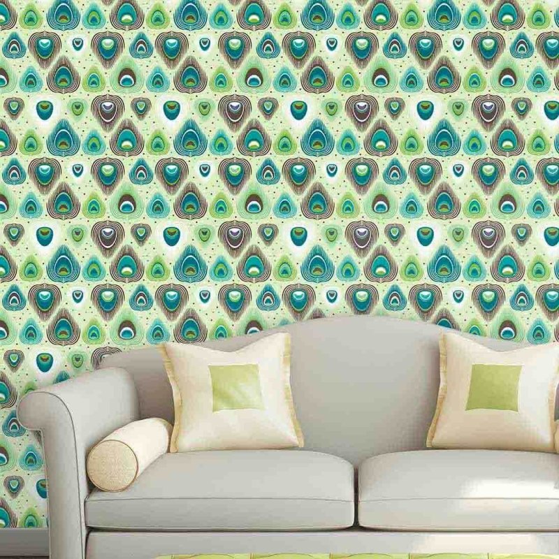 Papel de Parede Adesivo Penas Verde 77489368 - Papel na Parede