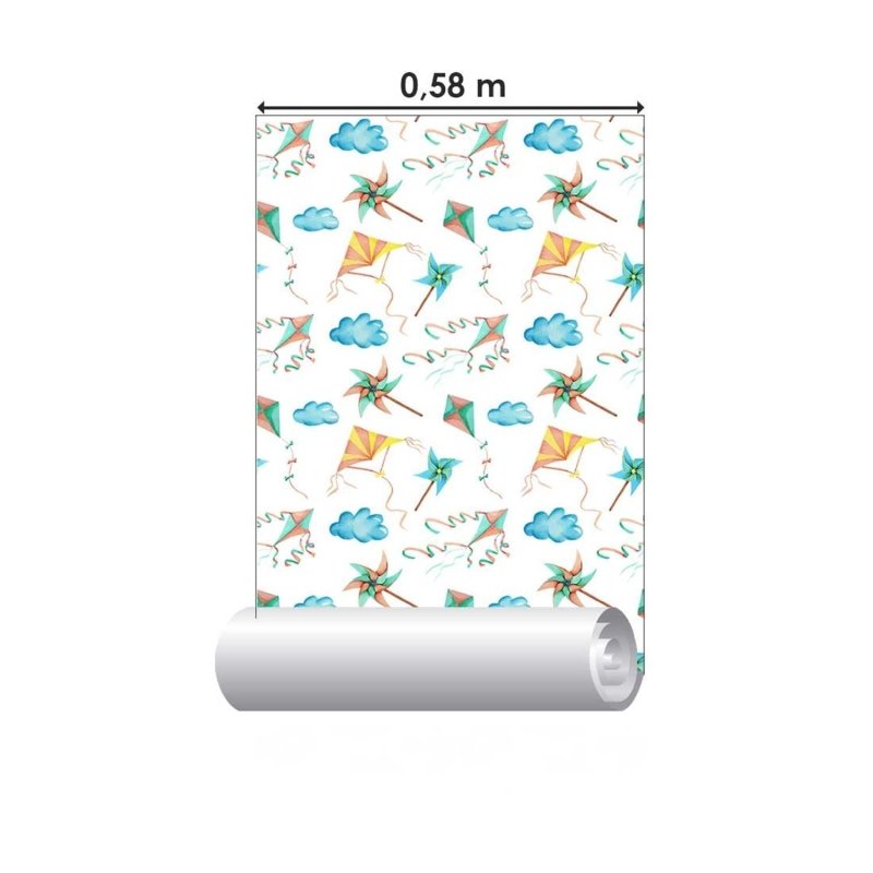 Papel de Parede Adesivo Pipa, nuvem e catavento N03079 - Papel na Parede