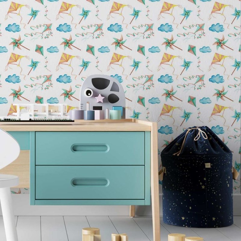 Papel de Parede Adesivo Pipa, nuvem e catavento N03079 - Papel na Parede