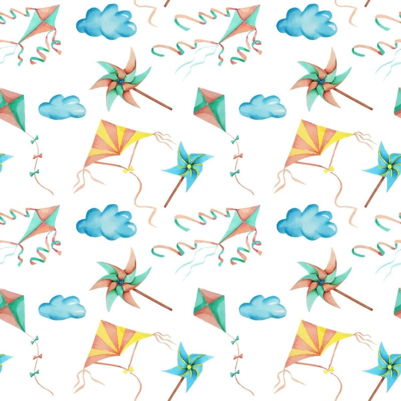 Papel de Parede Adesivo Pipa, nuvem e catavento N03079 - Papel na Parede