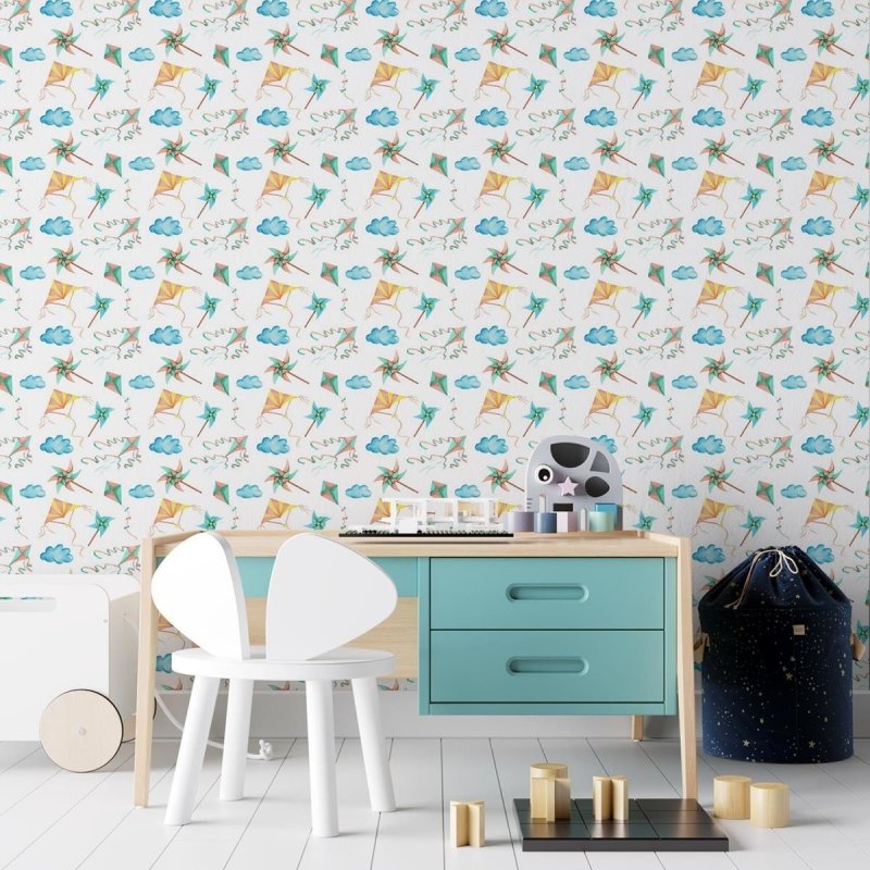 Papel de Parede Adesivo Pipa, nuvem e catavento N03079 - Papel na Parede