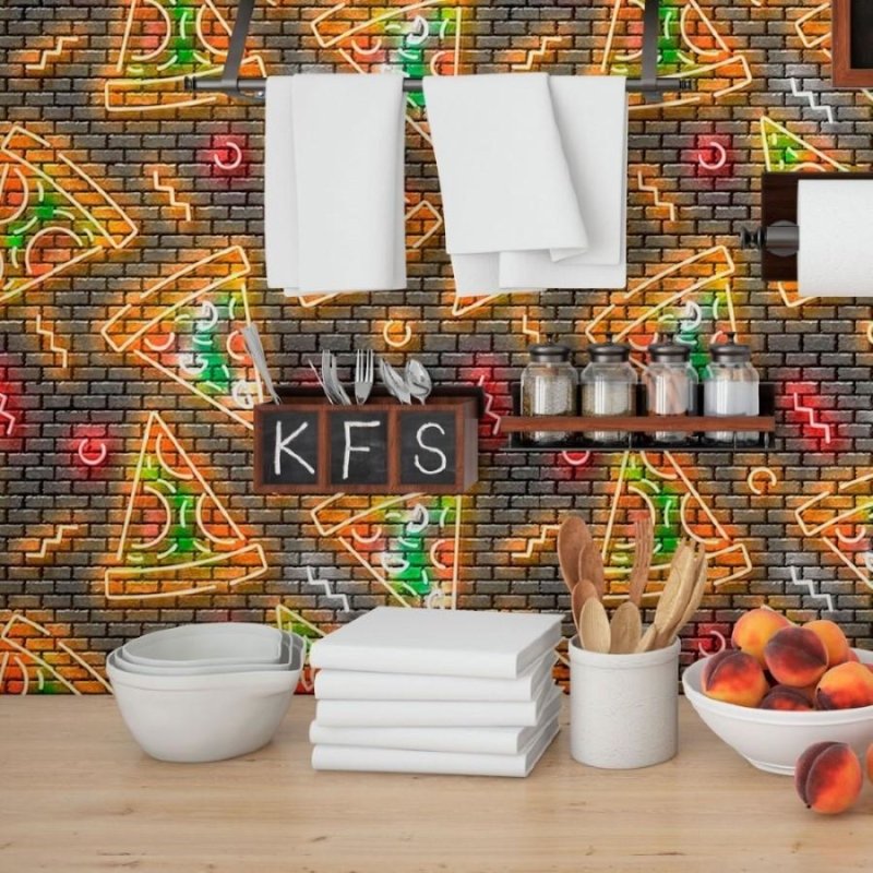 Papel de Parede Adesivo Pizza Neon N013180 - Papel na Parede