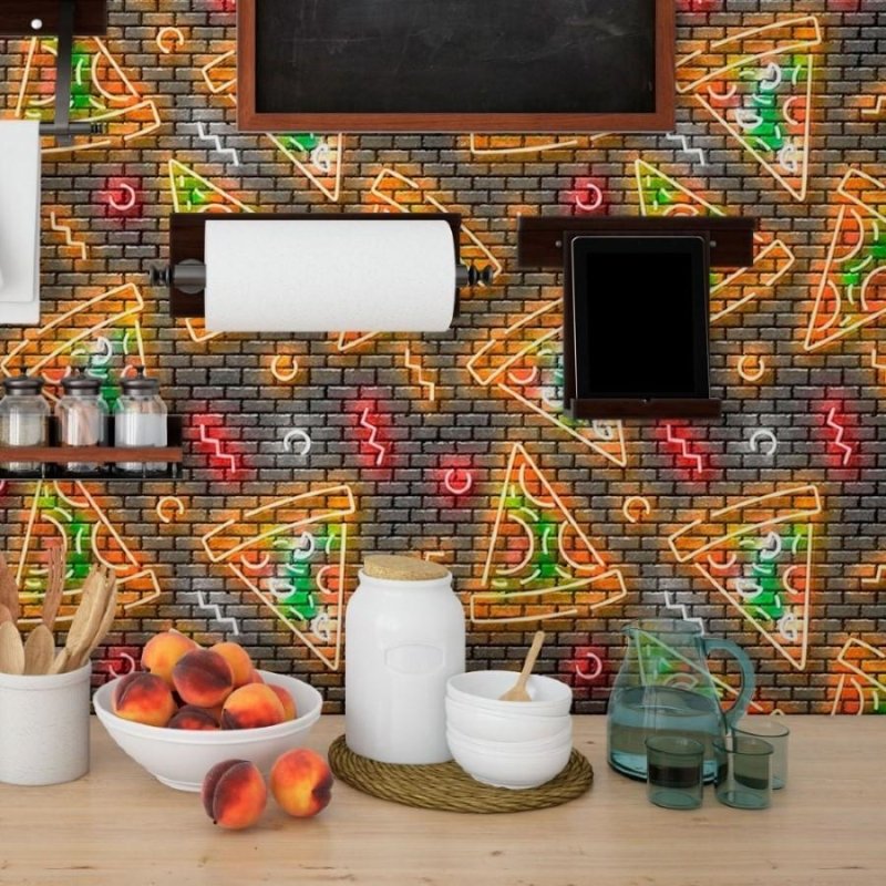 Papel de Parede Adesivo Pizza Neon N013180 - Papel na Parede