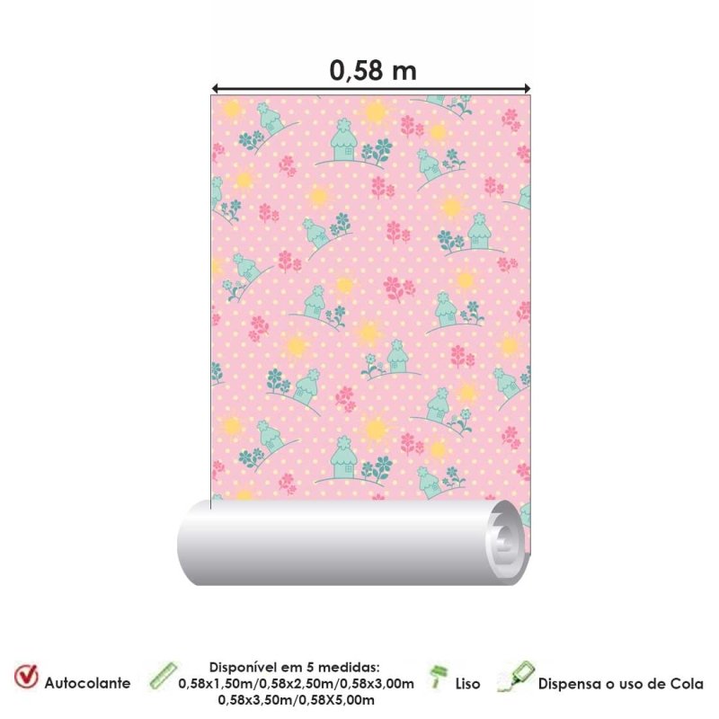 Papel de Parede Adesivo Poá Floral Rosa 829325321 - Papel na Parede