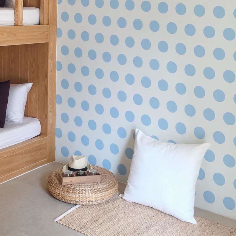 Papel de Parede Adesivo Poá Grande Azul e Branco N06242 - Papel na Parede