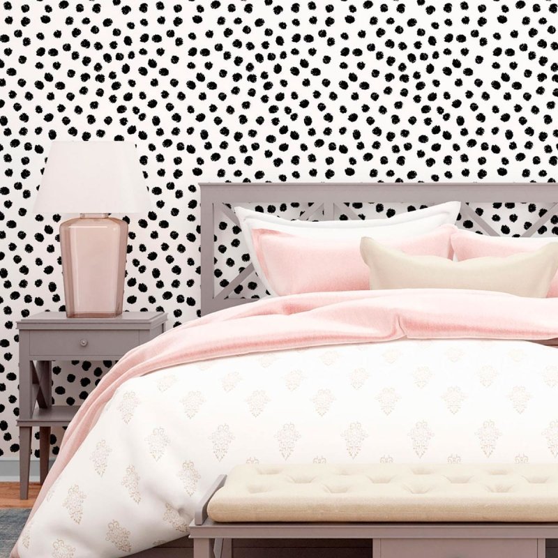 Papel de Parede Adesivo Poá Preto e Branco N010168 - Papel na Parede