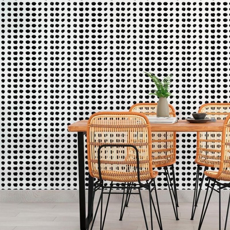 Papel de Parede Adesivo Poá Preto e Branco N010174 - Papel na Parede