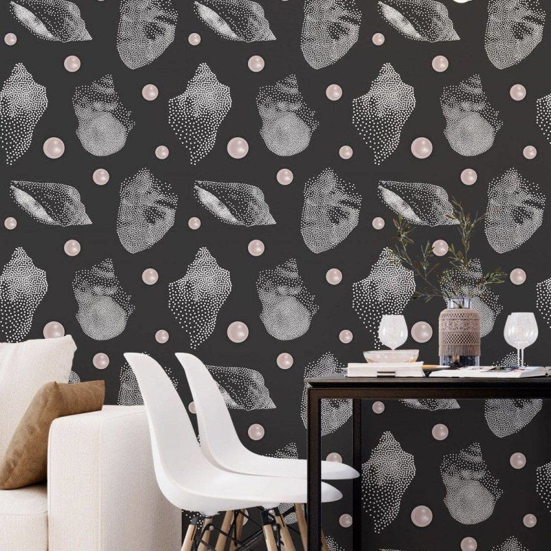 Papel de Parede Adesivo Pontilhado Conchas Dark N018107 - Papel na Parede