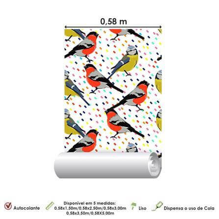 Papel de Parede Adesivo P‡ssaro Colorido Jovem 01214 - Papel na Parede
