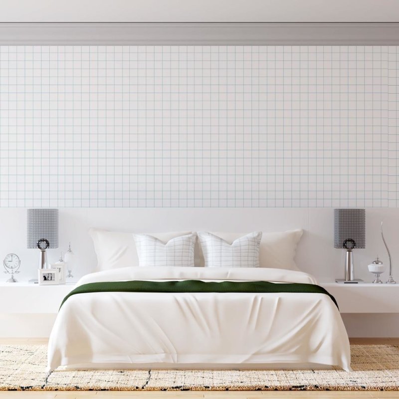 Papel de Parede Adesivo Quadriculado Branco e Azul N08097 - Papel na Parede