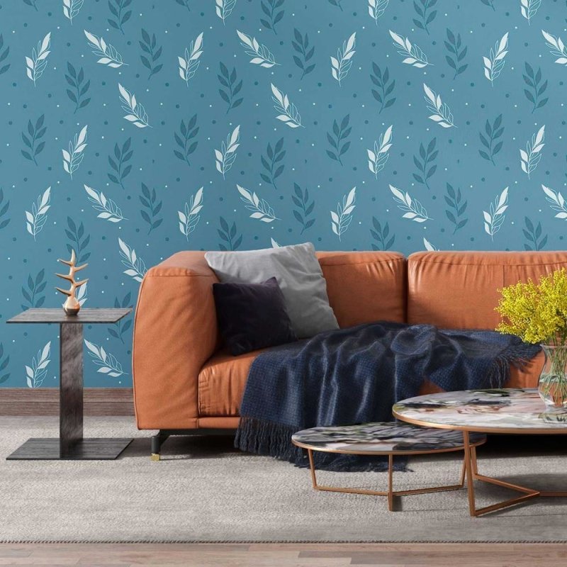 Papel de Parede Adesivo Ramos Azul e Branco N08074 - Papel na Parede