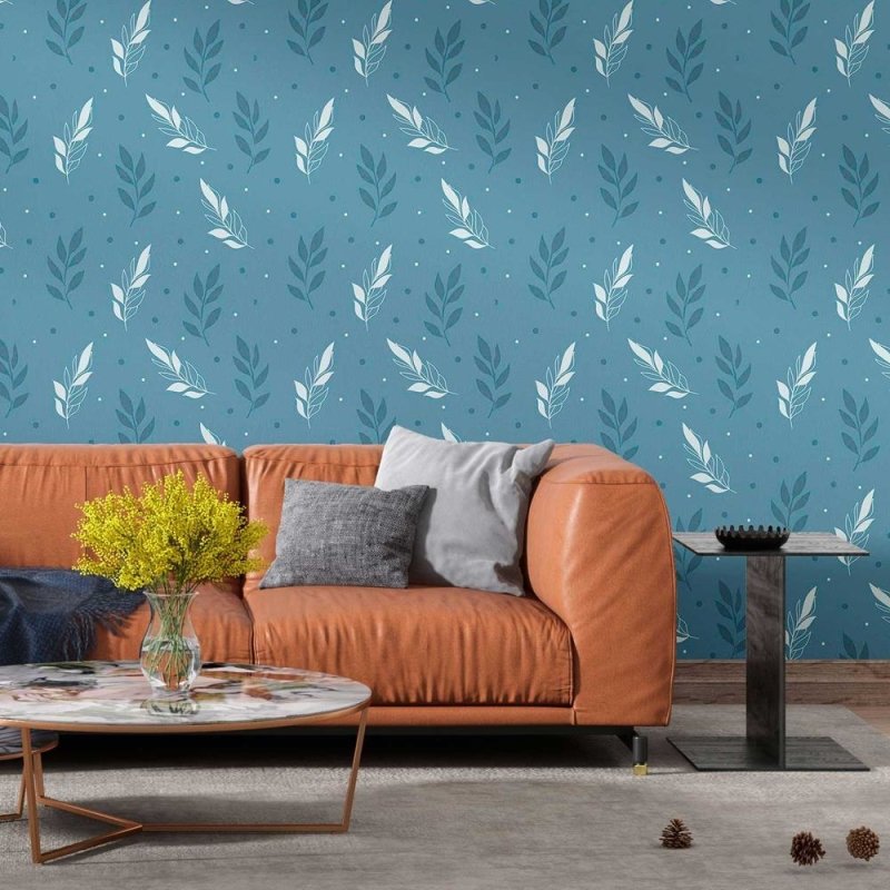 Papel de Parede Adesivo Ramos Azul e Branco N08074 - Papel na Parede