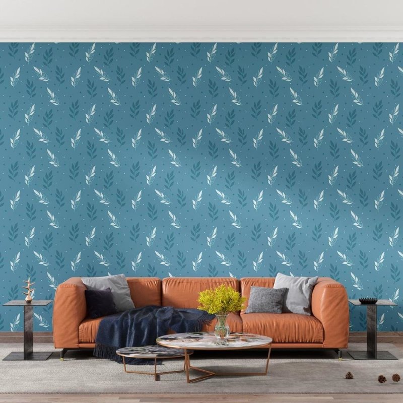 Papel de Parede Adesivo Ramos Azul e Branco N08074 - Papel na Parede