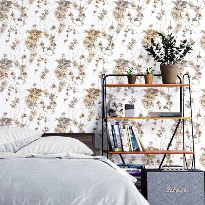 Papel de Parede Adesivo Ramos de flores marrom N03114 - Papel na Parede