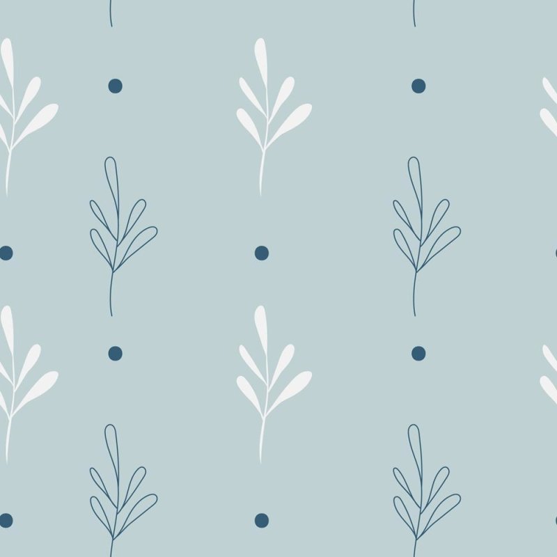 Papel de Parede Adesivo Ramos Minimalista c/ Poá Azul N08071 - Papel na Parede