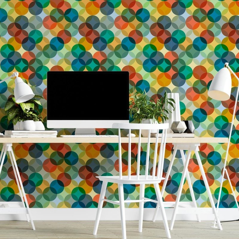 Papel de Parede Adesivo Retrô Circulos Colorido N04131 - Papel na Parede