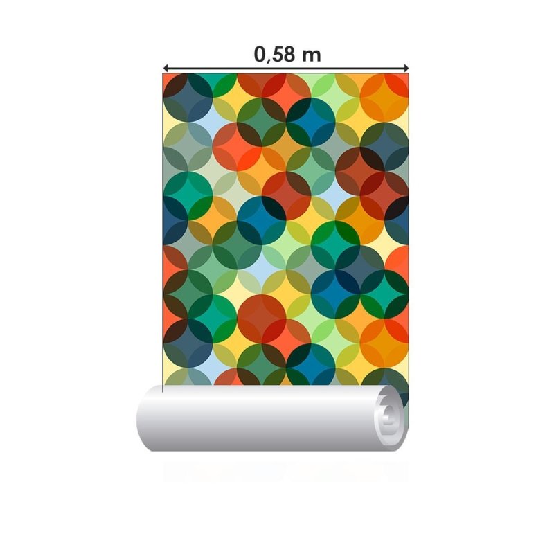 Papel de Parede Adesivo Retrô Circulos Colorido N04131 - Papel na Parede