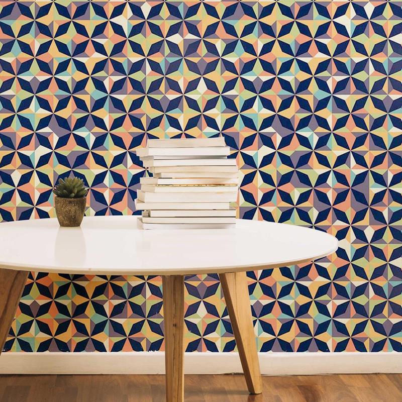 Papel de Parede Adesivo Retrô Geométrico Colorido N05234 - Papel na Parede