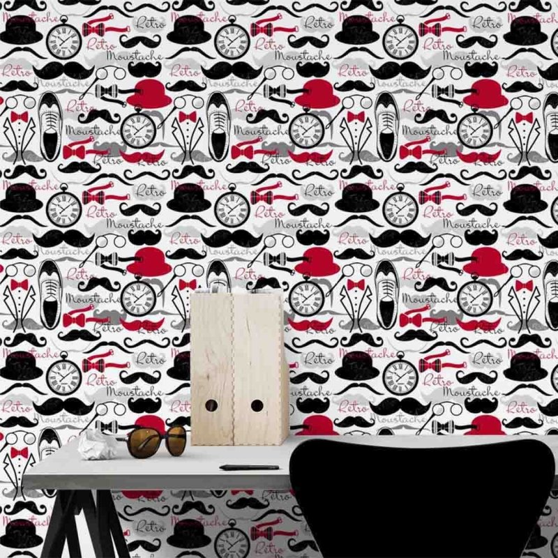 Papel de Parede Adesivo Retrô Mustache 156272687 - Papel na Parede