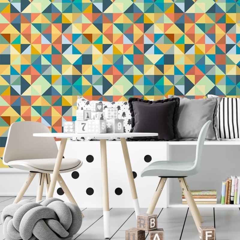 Papel de Parede Adesivo Retrô Triângulos Colorido N04130 - Papel na Parede