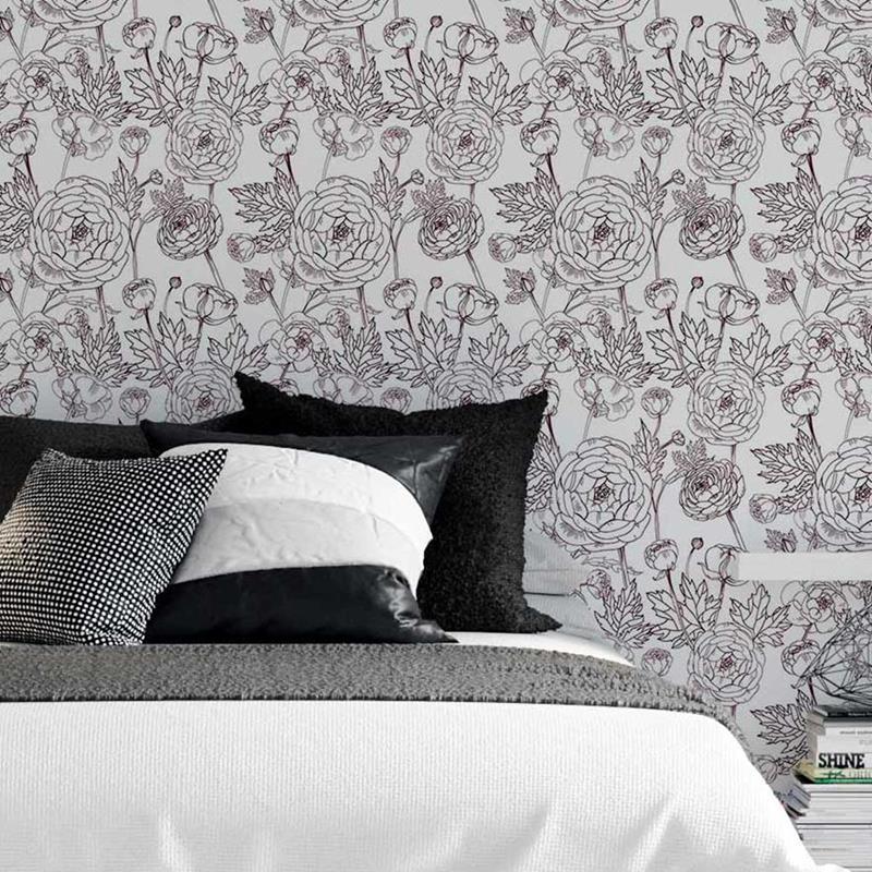 Papel de Parede Adesivo Rosas Desenho em Linha N05061 - Papel na Parede