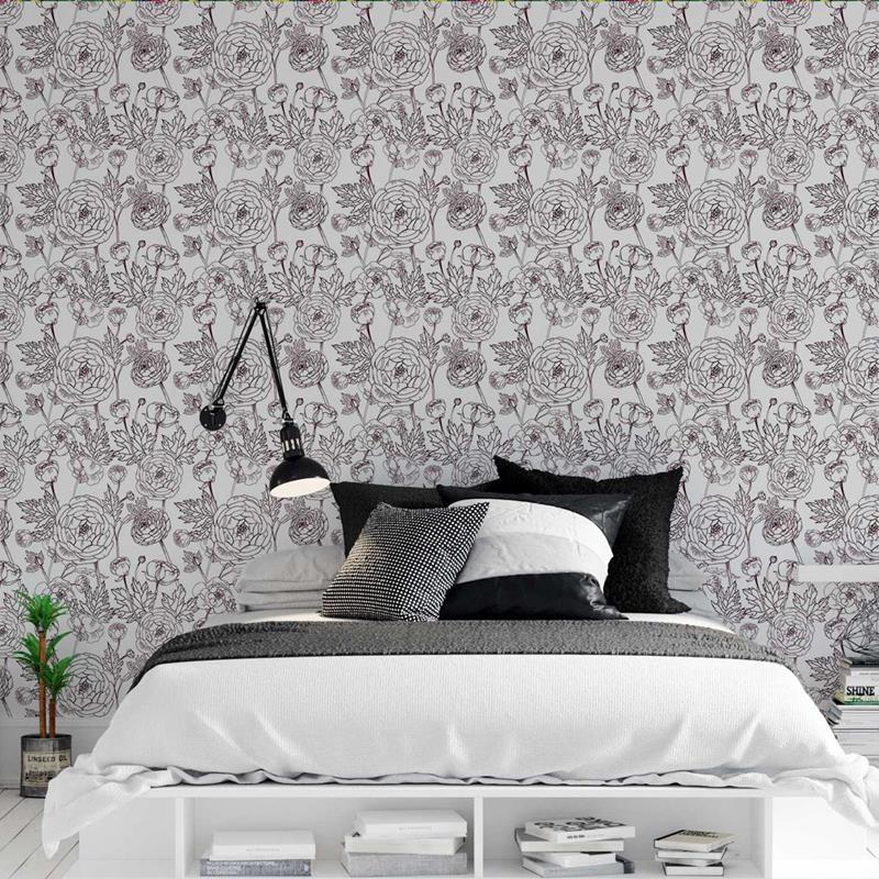 Papel de Parede Adesivo Rosas Desenho em Linha N05061 - Papel na Parede
