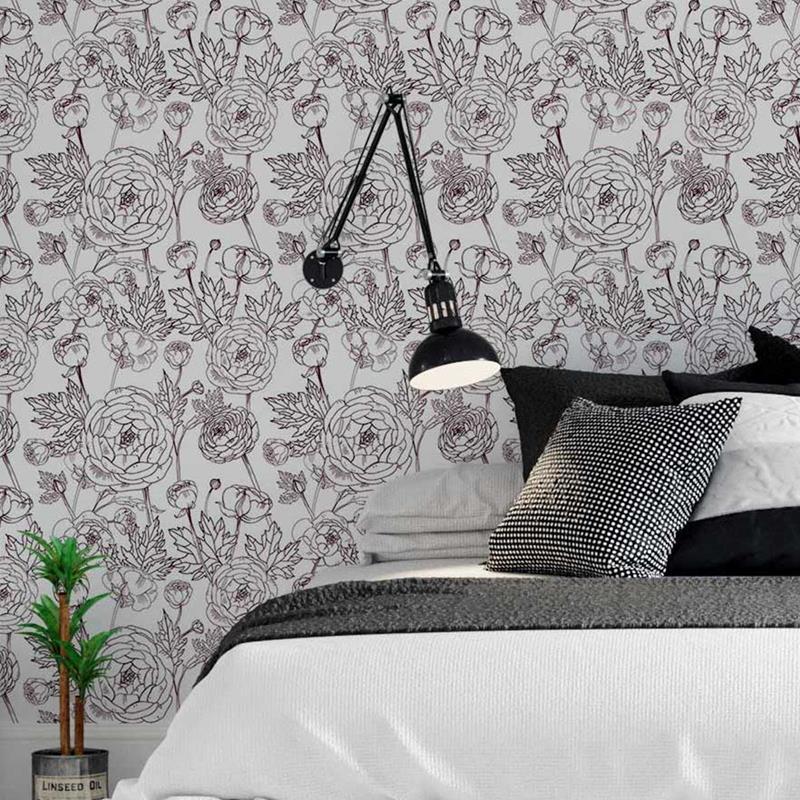 Papel de Parede Adesivo Rosas Desenho em Linha N05061 - Papel na Parede