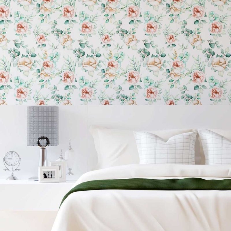 Papel de Parede Adesivo Rosas e Folhas N08062 - Papel na Parede