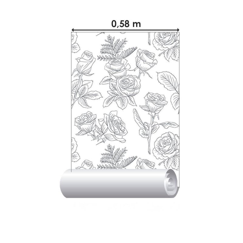 Papel de Parede Adesivo Rosas em Preto e Branco N010181 - Papel na Parede