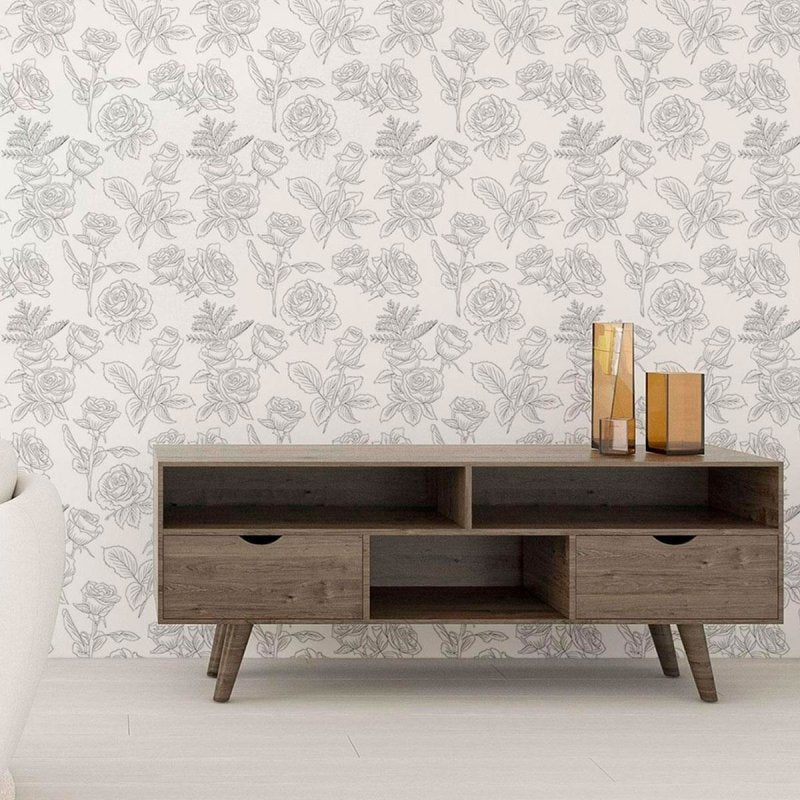 Papel de Parede Adesivo Rosas em Preto e Branco N010181 - Papel na Parede