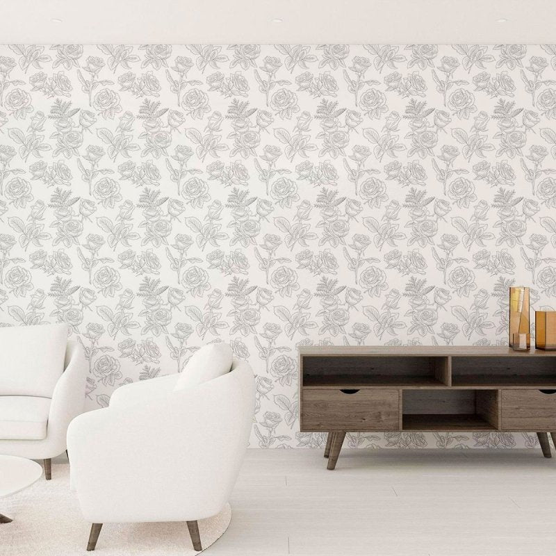 Papel de Parede Adesivo Rosas em Preto e Branco N010181 - Papel na Parede