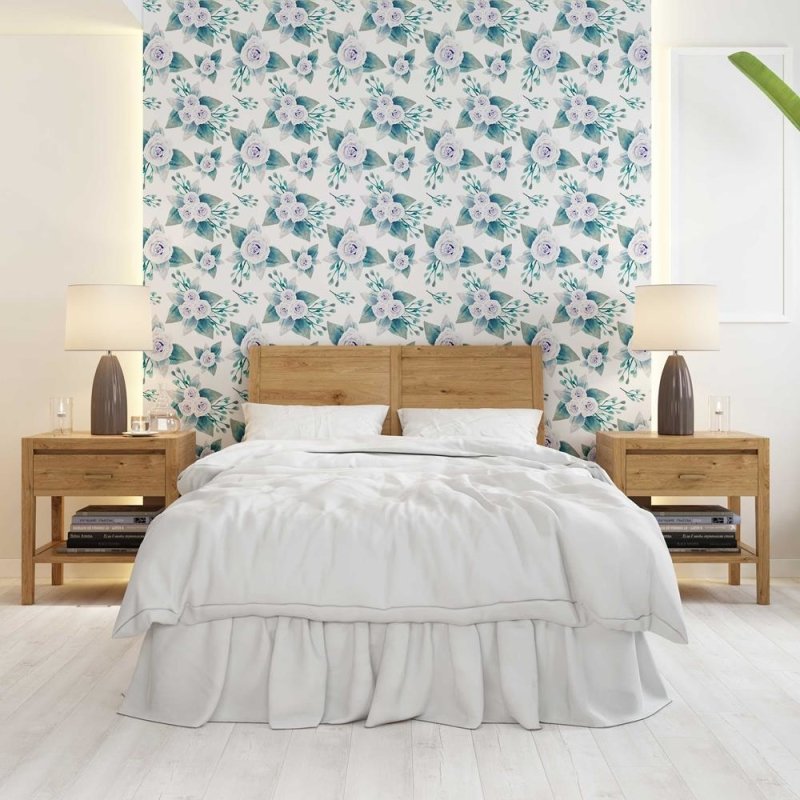 Papel de Parede Adesivo Rosas lilás em Fundo Branco N08001 - Papel na Parede