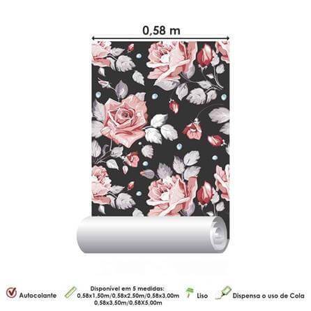 Papel de Parede Adesivo Rosas Preto 693 - Papel na Parede