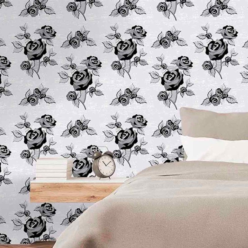 Papel de Parede Adesivo Rosas Preto e Branco 4855306 - Papel na Parede