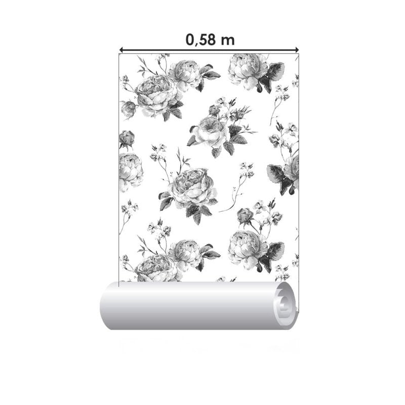 Papel de Parede Adesivo Rosas Preto e Branco N04186 - Papel na Parede