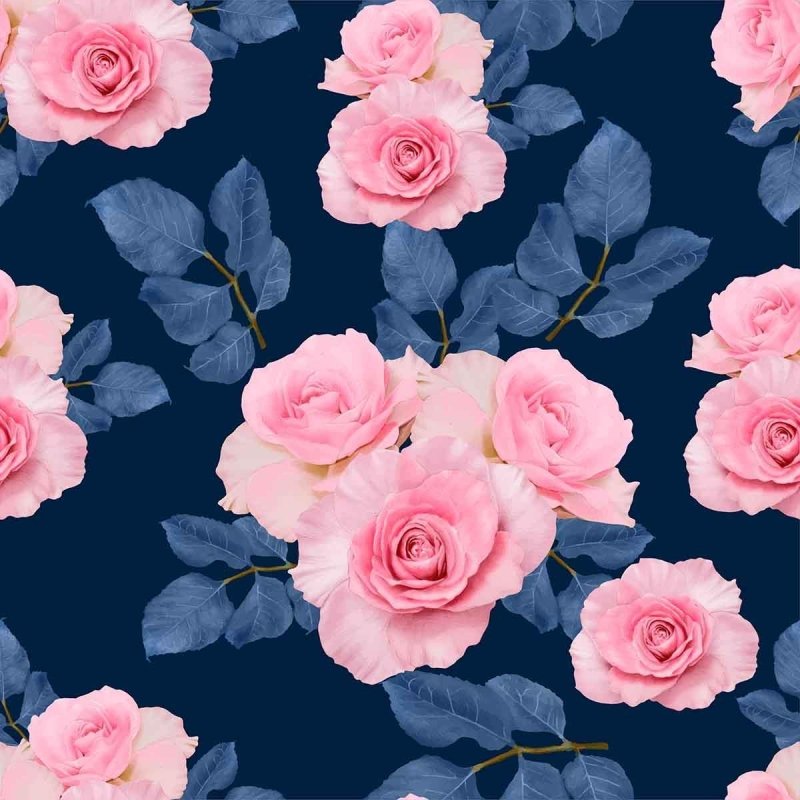 Papel de Parede Adesivo Rosas Realistas em Fundo Azul N07084 - Papel na Parede