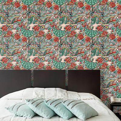 Papel de Parede Adesivo Sereia Peixe Colorido 234382300 - Papel na Parede